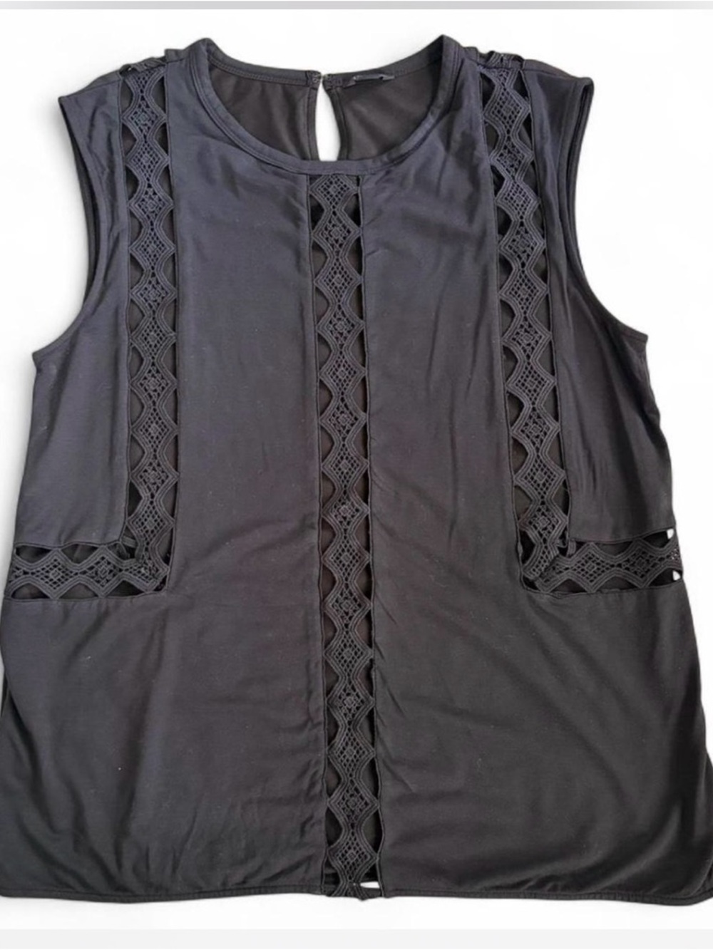 Ann Taylor Black Lace-Trim Sleeveless Tank Top